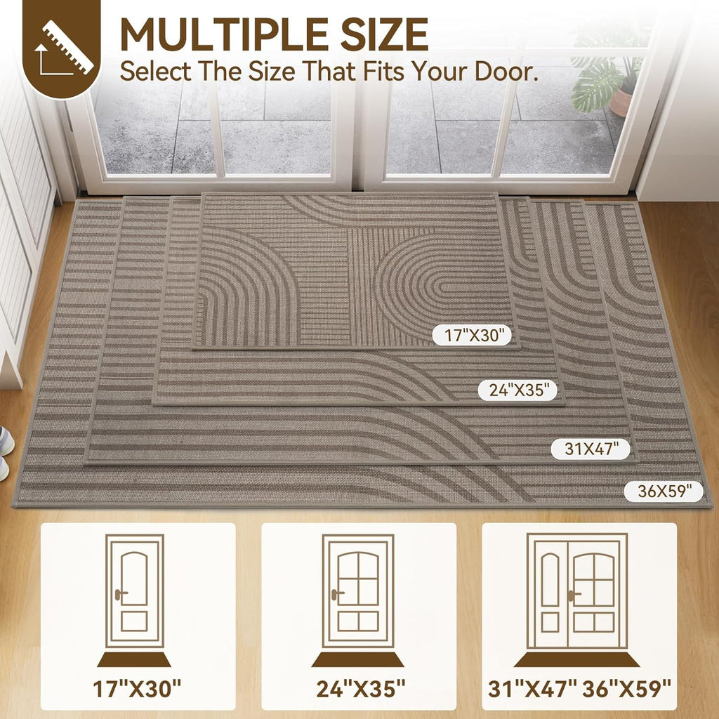 Front Door Mat 17''x30'', Absorbent Dirt Resist Washable Non Slip Low-Profile Indoor Doormat, Easy Clean Welcome Entryway Door Mats, Brown