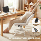 Vanity Chair with Wheels, Armless Office Chair Height Adjustable, Cute Desk Chair with Soft Lumbar Support for Small Space, Bedroom, Make-up Room, White