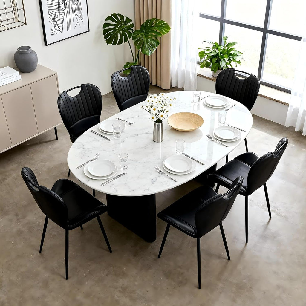 Dining Chairs Set of 4, Modern Faux Leather Kitchen & Dining Room Chairs with Metal Legs, Ergonomic Back Support for Home, Restaurant, Cafe, Black