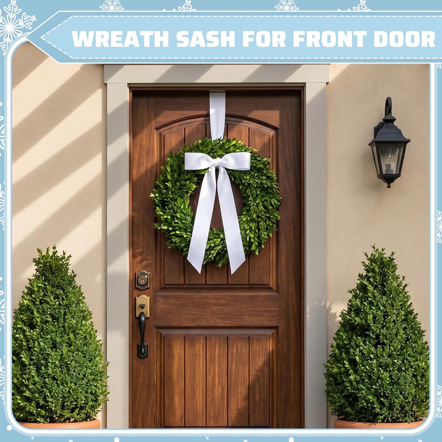 VitalCozy White Wreath Sash for Front Door Blank Satin Tulle Bow Wreath Sash Embroidery Monogram Plain Ribbon Accessories for Xmas Party Yard Doorway Indoor Outdoor Wall (2.56" X 67",Satin)