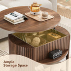 Decofy Round Lift Top Coffee Table with Storage, Fluted Mid-Century Modern Coffee Tables for Living Room, with Hidden Compartment & Open Shelves, for Small Spaces & Home Office(26.77" Walnut)