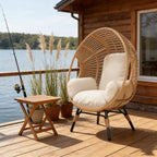 Indoor Outdoor Wicker Egg Chair, 400lbs Capacity, Ergonomic Seat, 8-Inch Soft Cushion Balcony Chairs(Natural)