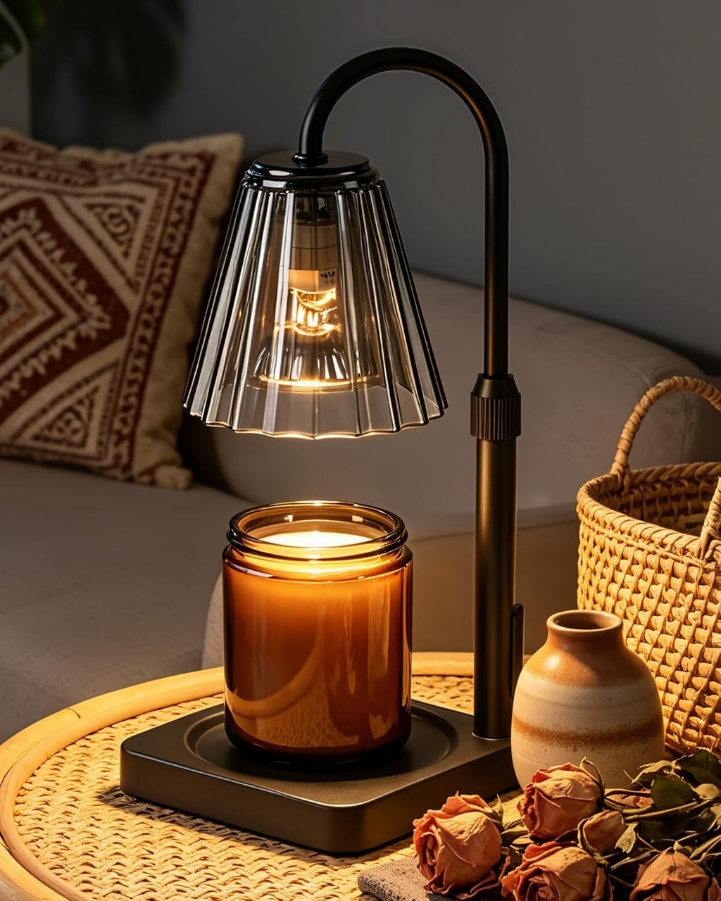 Candle Warmer Lamp with Timer, Dimmable Wax Melt Lamp for Jar Candles, Lightweight Polycarbonate (PC) Shade Lamps Adjustable Height, Modern Electric Warmer Home Decor, Gifts for Mom Fathers 2 Bulbs