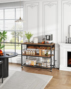 CHOEZON Kitchen Island with Power Outlet and Folding Top, Movable with 3-Tier Storage, Large Size, Wooden Shelves and Wine Rack, for Kitchen, Dining and Living Room, Rustic Brown and Black TZD02UBF