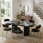 Black Boucle Dining Chair Set of 4, Modern Oval Upholstered Dining Chairs with Curved Back and Metal Leg for Dining Room,Restaurant,Kitchen Island(Gold Leg)