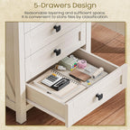 Halitaa 5 Drawer Storage Cabinet, Office Storage Cabinet with 5 Drawers, Small Farmhouse Printer Stand for Home Office, Rustic White and Brown