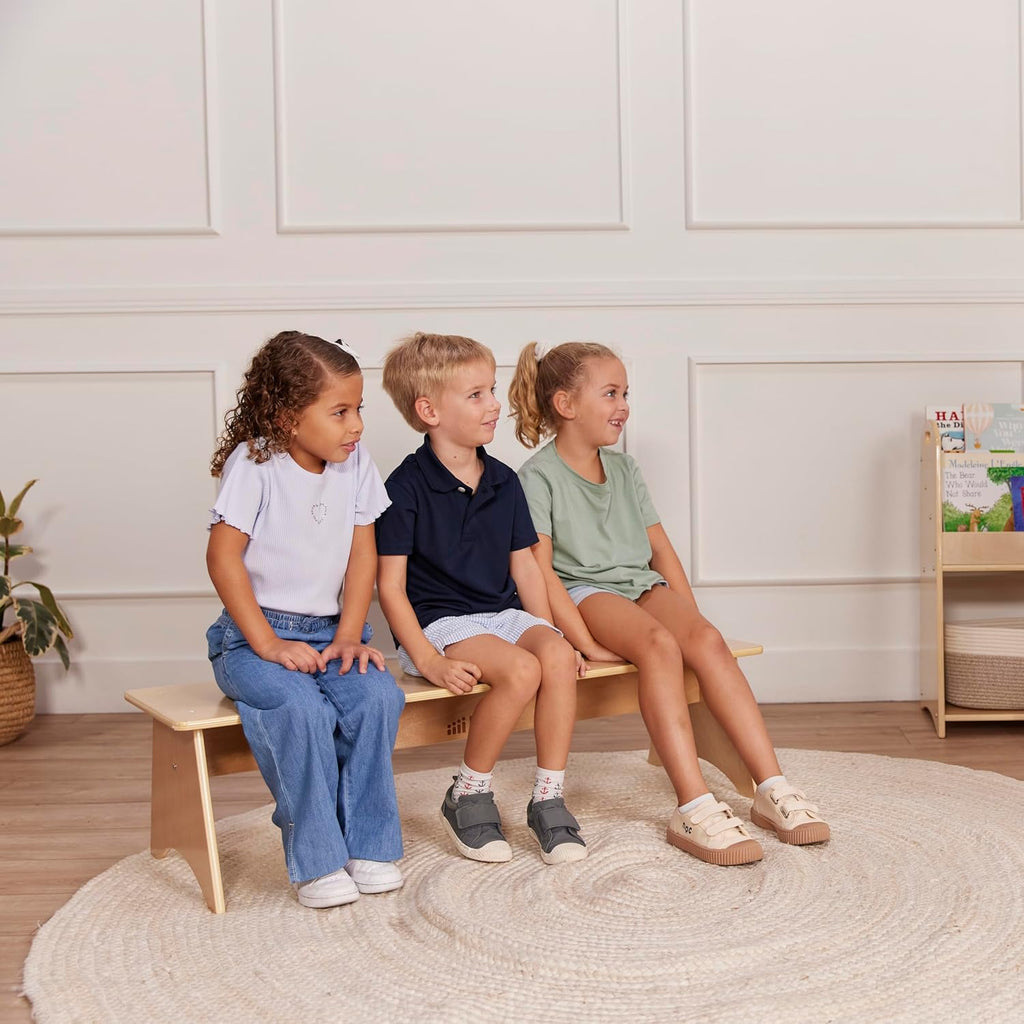 ECR4Kids Kiddo Classroom Bench, 12in Seat Height, Wooden, Children's Furniture, Natural