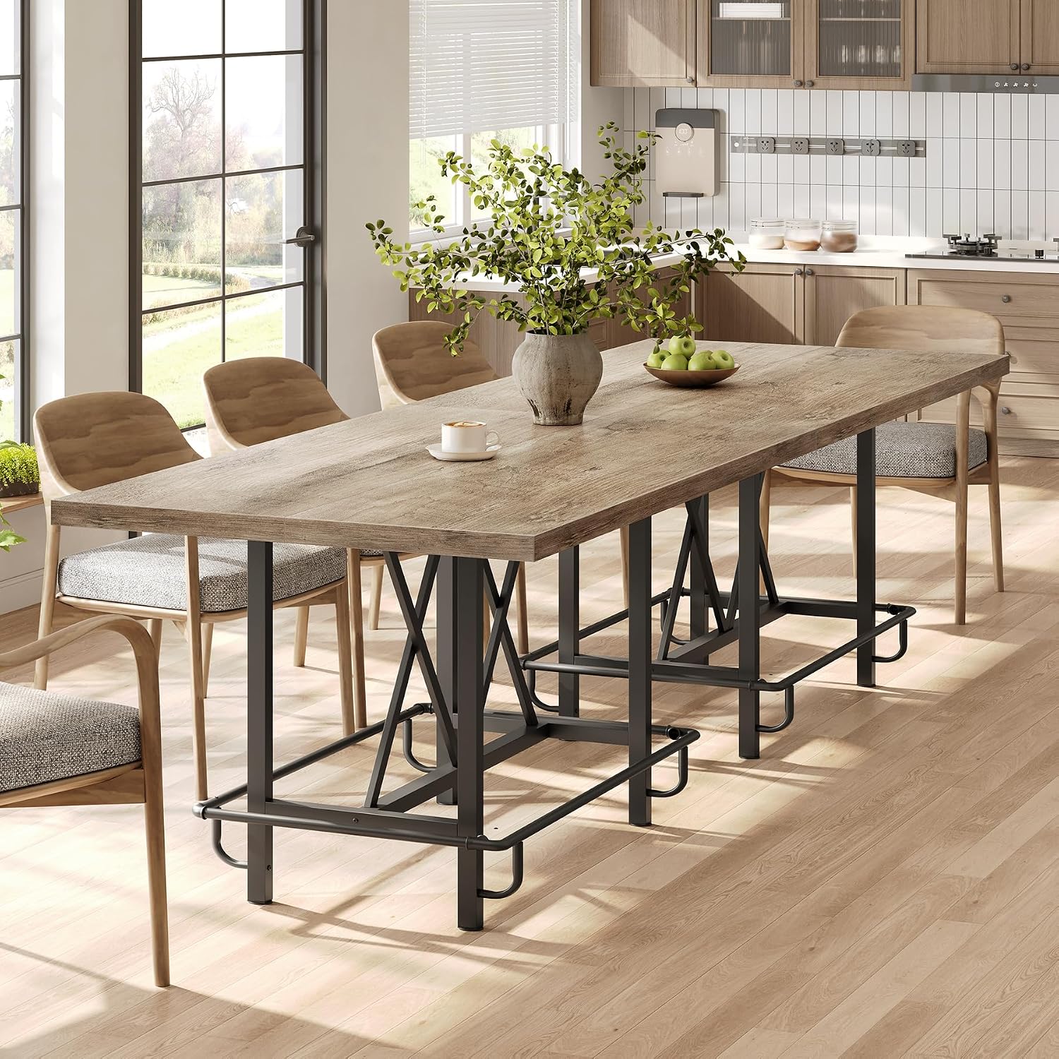 LITTLE TREE 63-Inch Industrial Bar Table with Metal Footrest, Counter Height Pub Table for Kitchen, Home Bar & Entertaining (Rustic Gray)