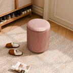 Ottoman with Storage Set of 2, Velvet Round Storage Ottoman, Upholstered Sponge Vanity Stool Support 300lbs, Multifunctional Coffee Table Foot Rest Ottoman for Living Room Bedroom, Pink