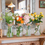 Set of 6 Vintage Glass Vases for Flowers Farmhouse Clear Glass Vases for Centerpieces Small Flower Vases with Twine Ties for Wedding, Parties & Home Decor