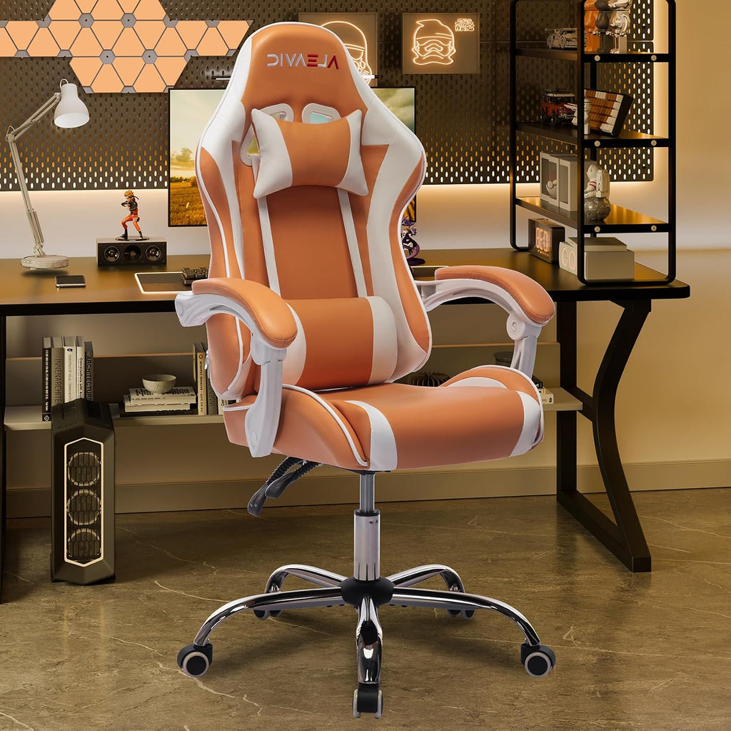 Gaming Chair for Adults, High Back Ergonomic Computer Gaming Chair with Headrest and Lumbar Support, Orange