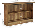 Tribesigns 63" Wooden Bar Table, Farmhouse Home Bar Unit with 2-Tier Storage Shelves and Metal Footrest, Small Bar Cabinet for Kitchen, Dining Room, Bistro (Brown)