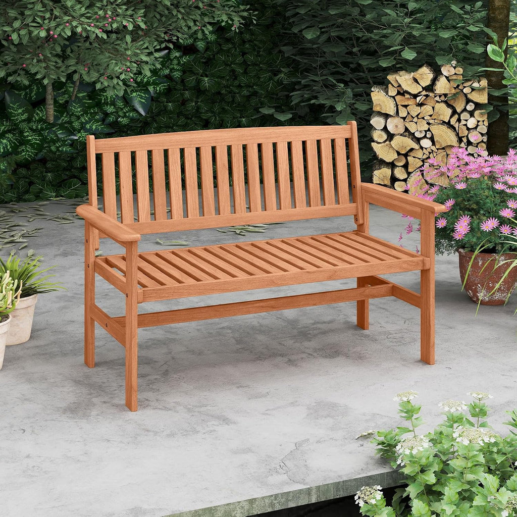 Tangkula Wooden Garden Bench, 2-Person Patio Loveseat with Slatted Backrest and Comfortable Armrests, Outdoor Bench for Porch, Backyard and Park, 530 lbs Weight Capacity