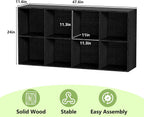 8 Cube Storage Organizer, 11 in Black Cube Shelf, Wood Cubby Storage Organizer with Back Panel & Open Compartments, Vertical or Horizontal Cube Bookshelf Bookcase for Living Room, Bedroom, Entryway
