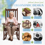 Flamaker Acacia Wood Patio Rocking Chair Set of 2, High Back and Widen Armrest for Adults, Solid Wood Porch Rocking Chair for Lawn, Garden, Backyard (Brown)