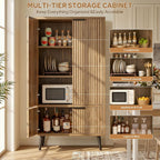 Oak Fluted 51" Tall Wooden Kitchen Pantry Storage Cabinet Food Organize with Adjustable Shelves, Modern Accent Cabinet Sideboard Buffet for Dining Room, Entryway, Bathroom, Home Office
