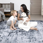 5x7 Area Rug Living Room Rug: Washable Modern Abstract Soft Thin Rug Indoor Floor No Slip Stain Resistant Carpet for Bedroom Dining Room Farmhouse Nursery Home Office - Black