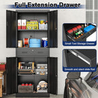 BESFUR Metal Garage Storage Cabinet with a Drawer Locking Doors and 2 Adjustable Shelves, Black Tall Storage Cabinets, Tool File Lockable Cabinet for Garage Office Warehouse Shop(71”H)