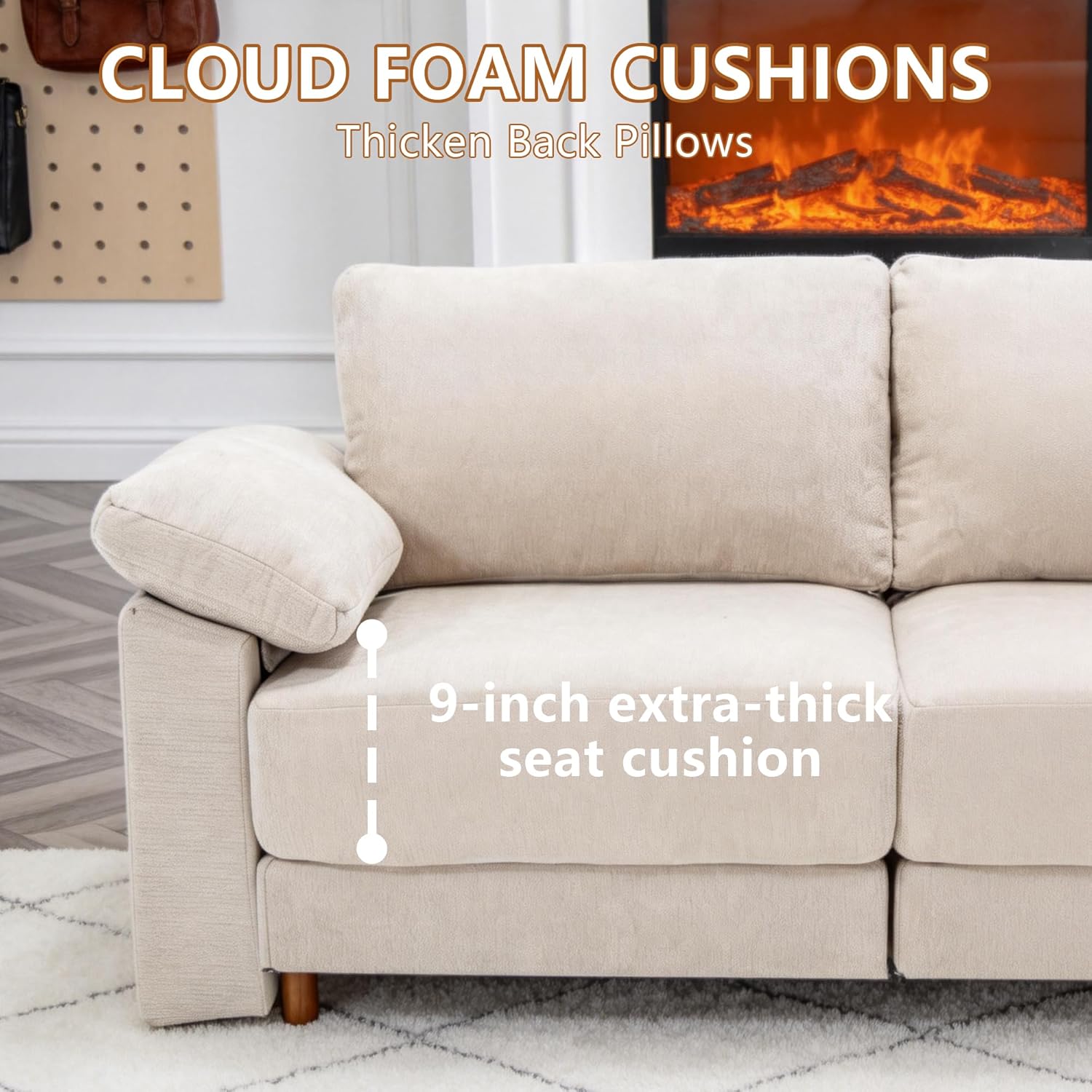 Oversized L Shaped Sectional Couch for Living Room, Extra Large Deep Seat Modular Sectional Sofa with Washable Covers, Modern Cloud Couch for Apartment, Bedroom (Beige, L Shape 4 Seat)