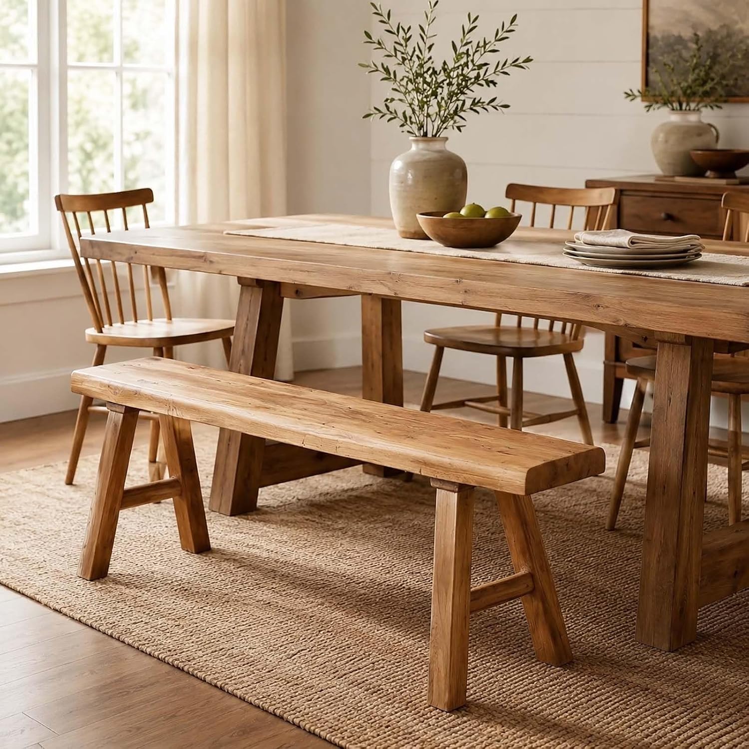 Farmhouse Solid Wooden Narrow Bench Natural Rustic Kitchen Dining Table Skinny Entryway Shoe Benches 47.2/62.9/70.8/78.8 In End of Bed Bench Dining Bench Shoe Bench For Hallway(59x10.2x17.7in)