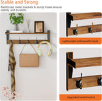 Coat Rack with Wall Mount, 23 Inch Long Entryway Wall Shelf with Hooks, Wood Hanger with Storage Shelf for Bathroom, Hallway, Rustic Brown