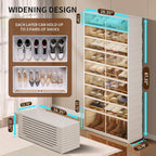 CIMLORD 9-Tier Foldable Shoe Rack Organizer for Closet, 27 Pairs Collapsible Plastic Shoe Shelf, Large Shoes Cabinet with Door, Clear Stackable Storage Box Easy Assembly White