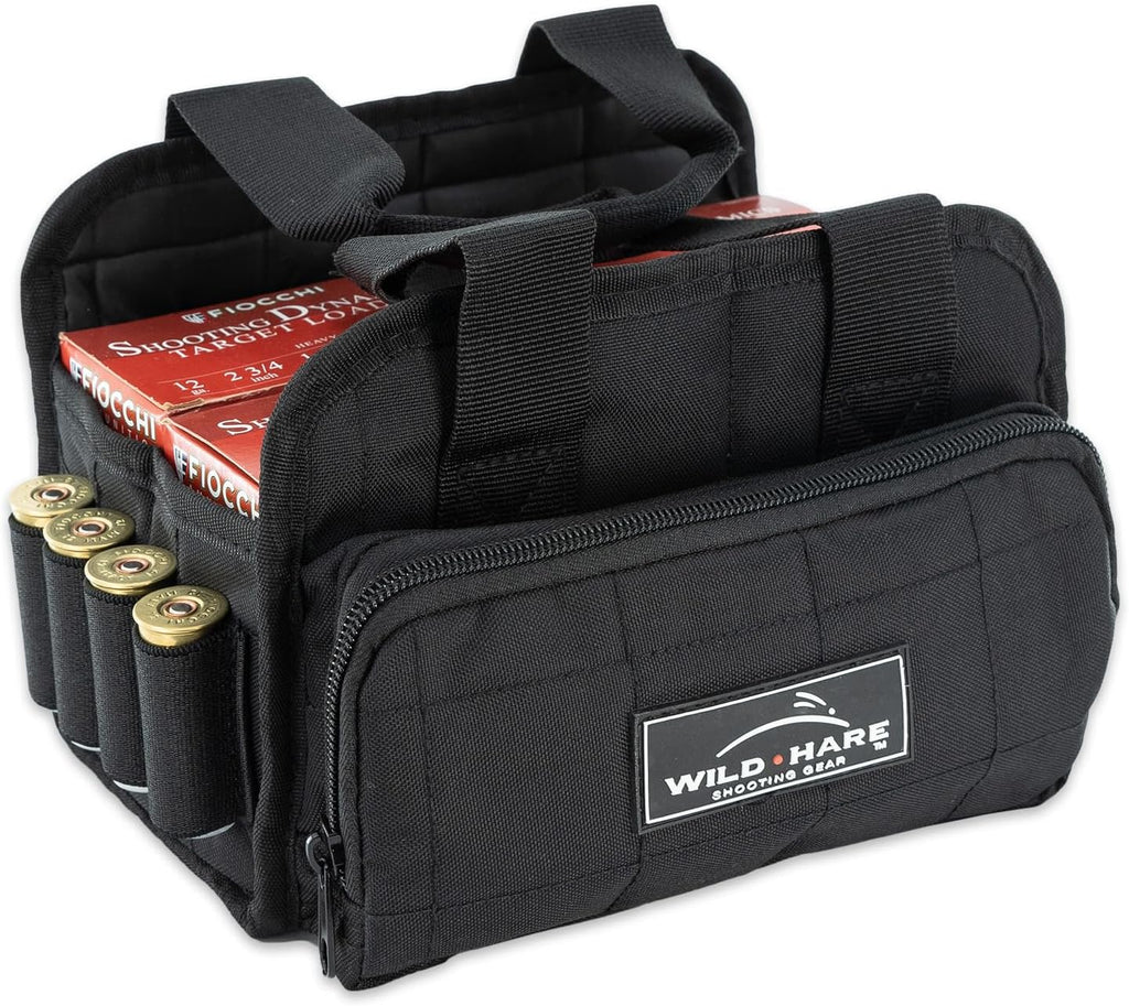 Wild Hare Shooting Gear 4 Box Carrier Durable & Water Resistant - Large Side Accessories Pocket - Black