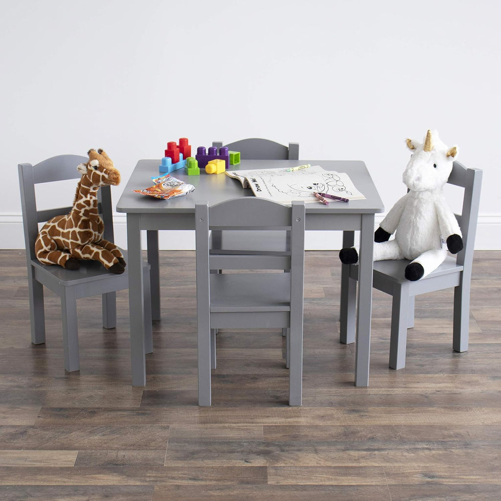Humble Crew Toddler Table and Chair Set for Kids, Wood Activity Furniture | Sturdy 5 piece playroom or bedroom desk, perfect size for crafts, snacks, homework, and learning, includes 4 matching seats