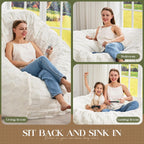 Hobestluk Bean Bag Chairs Beanbag Chair with Filler Adult Bean Bags with Fluffy Plaid Cover, Giant Bean Bag Chairs for Adults for Living Room, Bedroom (White, 3FT - 36” x 36” x 22”)