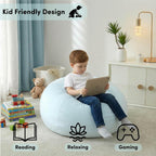 Heritage Kids Pod Round Bean Bag Chair, Soft Plush Lounge Seat for Bedroom or Playroom, Light Blue