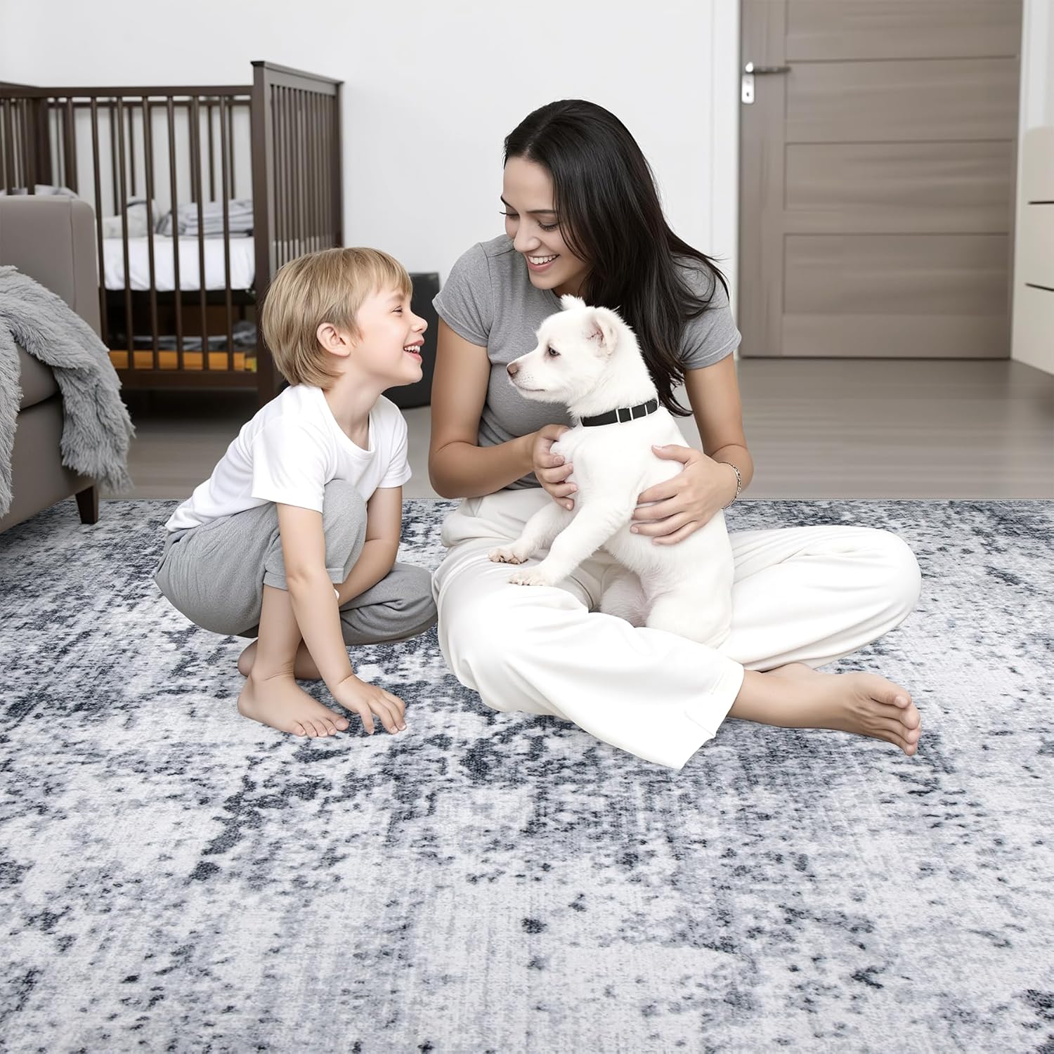 2'x6' Runner Rug Washable Rug: Modern Abstract Soft Thin Runner Rug Grey