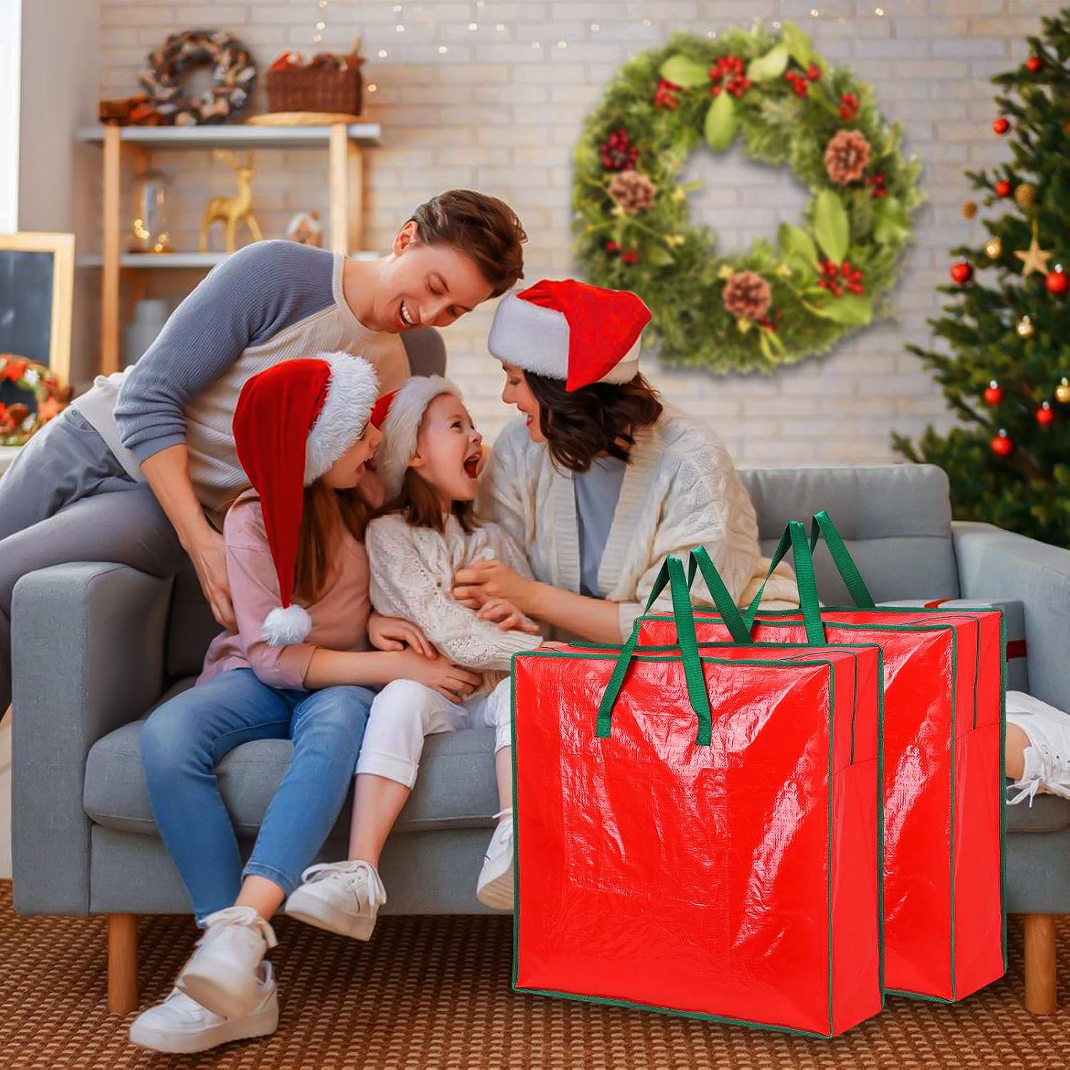 4PCS Christmas Wreath Storage Container, 25" Red Wreath Storage Bags Garland Container Clear Storage Bags with Handles Zippers Christmas Wreath Boxes for Xmas Seasonal Holiday Wreath Garland