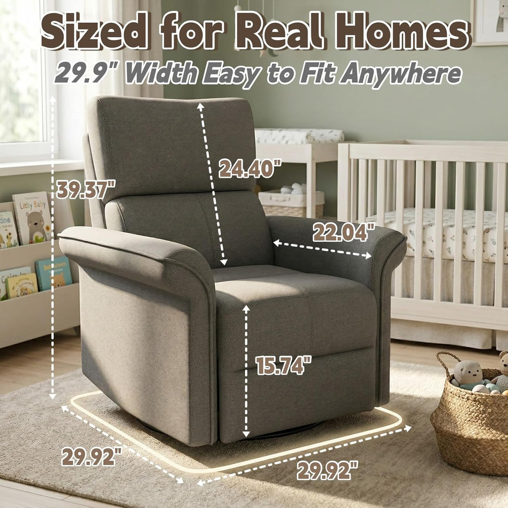 Havora Power Swivel Rocker Recliner for Nursery, Compact 29.9” Electric Glider Recliner Chair for Small Spaces, 270° Swivel, Quiet Rocking Nursing Chair for Living Room Bedroom, Dark Gray