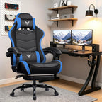 EXRACING Gaming Chair with Footrest, Ergonomic Computer Chair 350lbs High Back for Adults, Height Adjustable Video Game Chair with Headrest and Lumbar Support, 360° Swivel, PU Leather, Blue