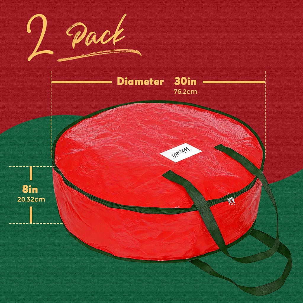 DeckTheHalls Christmas Wreath Storage Container, 2-PACK Waterproof Christmas Storage with Secure Zipper, Reinforced Carry Handles, Year-Round Protection for Christmas Garland & Holiday Decor (30 Inch)