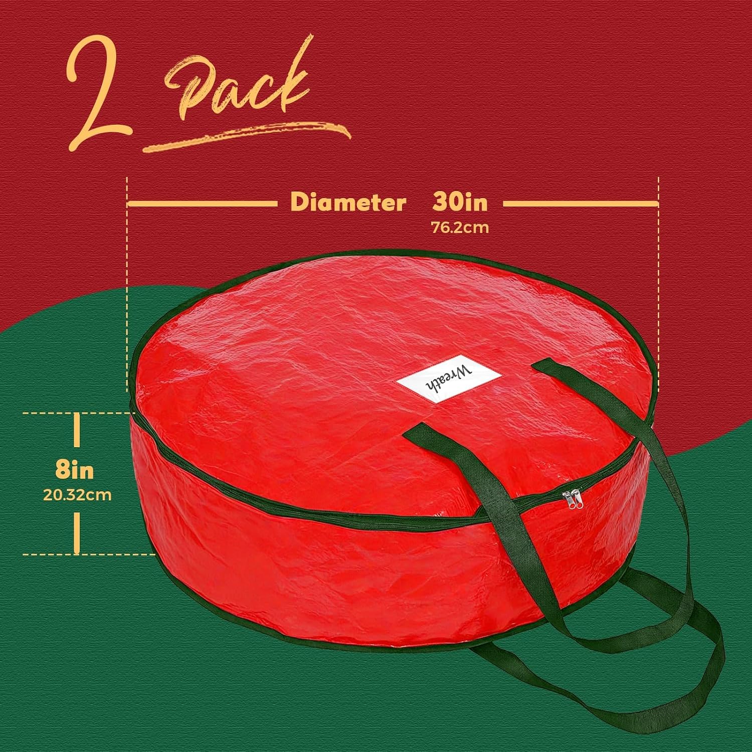 DeckTheHalls Christmas Wreath Storage Container, 2-PACK Waterproof Christmas Storage with Secure Zipper, Reinforced Carry Handles, Year-Round Protection for Christmas Garland & Holiday Decor (30 Inch)