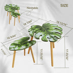 BAMEOS Monstera Leaf Nesting Tables Set of 2, Small Side Tables f Set with Leaf Vein Pattern, Modern Wooden CoffeeTables for Living Room Bedroom Apartment Balcony Yard