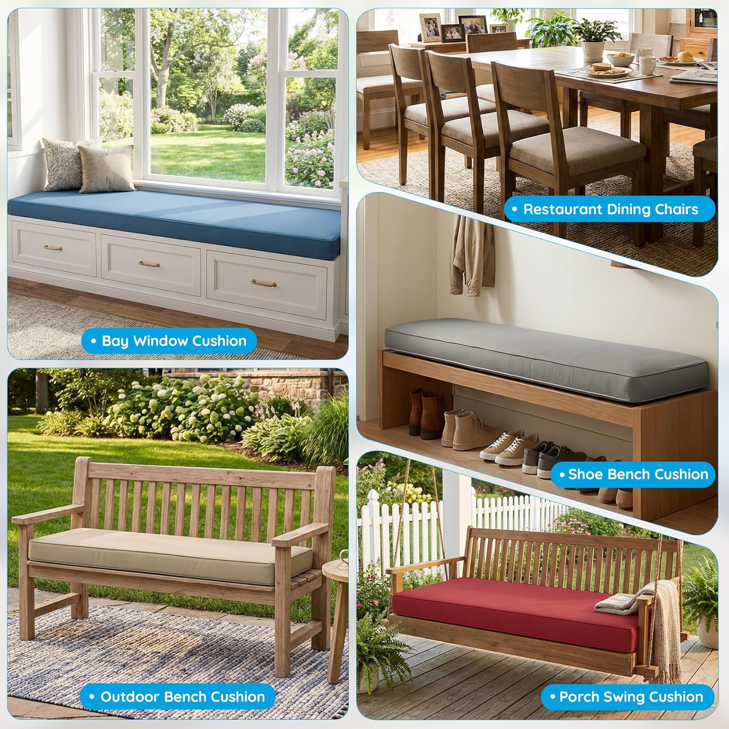 Custom Size Bench Cushion, Made-to-Measure Indoor/Outdoor Seat Cushion – Waterproof & Breathable, High-Density Foam, Removable Washable Cover for Window Seat, Patio, Entryway
