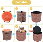 Round Storage Ottoman Cube, Tree Stump Stool, Forest Decor, Multifunctional Toy Storage Box, Cute Foldable Ottoman Stool, Tree Stump Footstool Ottoman, 11inch