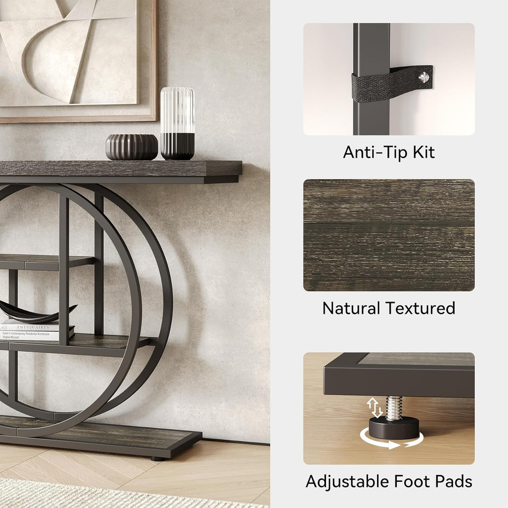 LITTLE TREE Console Table, 4-Tier Entryway Table, 41.3-Inch Industrial Sofa Table for Living Room, Foyer Hallway Table for Entrance, Deep Grey and Black