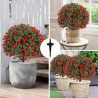 25" Artificial Red Rose Topiary Ball Trees with Ground Spike (Set of 2), UV Resistant Faux Plants into Anywhere, Evergreen Boxwood Shrubs, for Indoor Outdoor Front Porch Garden Backyard Decor