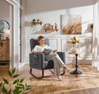 Yaheetech Rocking Chair, Upholstered Glider Chair with Side Pocket, Nursery Chair with High Backrest and Rubber Wood Legs, Rocking Accent Armchair for Living Room Bedroom Nursery, Gray