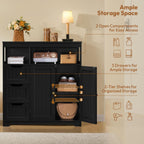 Yaheetech Bathroom Storage Cabinet, Wide Floor Cabinet with 3 Drawers and 2 Doors, Barhroom Storage Organizer with 2 Open Shelves, Adjustable Shelf, for Living Room, Kitchen, Hallway, Black