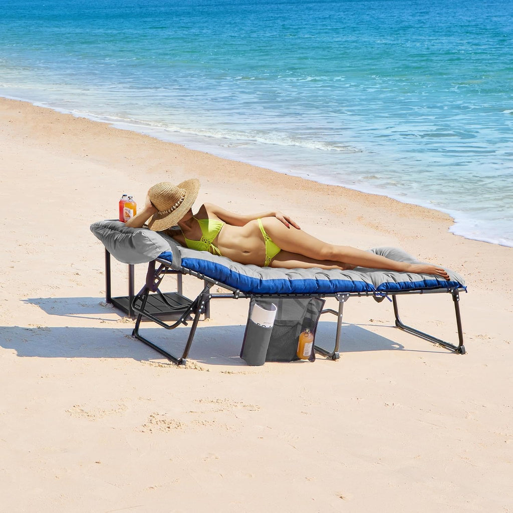 Yaheetech 5 Position Folding Tanning Chair, Outdoor Chaise Lounge Chair with Pad for Beach Patio Poolside Lawn(Gray)