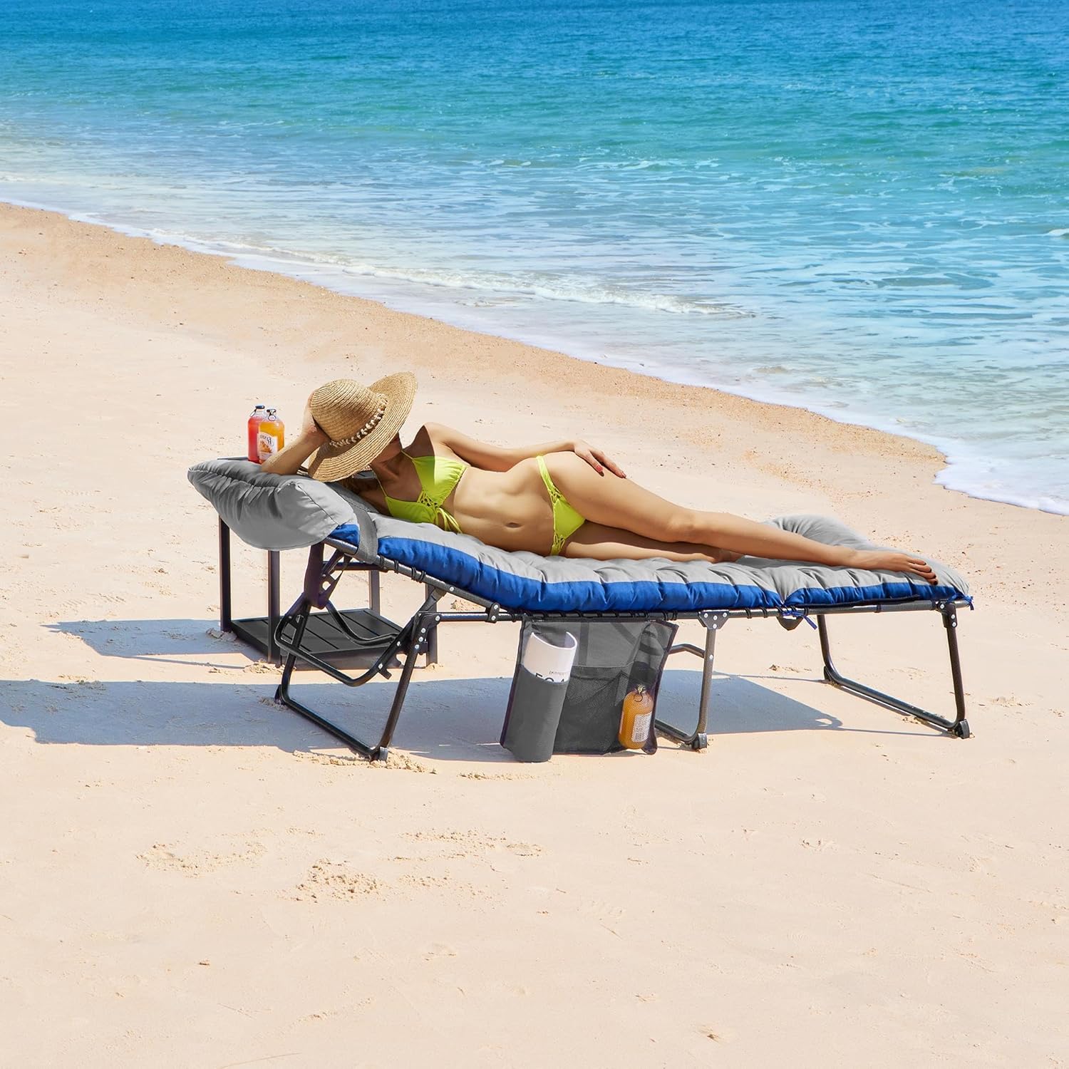Yaheetech 5 Position Folding Tanning Chair, Outdoor Chaise Lounge Chair with Pad for Beach Patio Poolside Lawn(Gray)