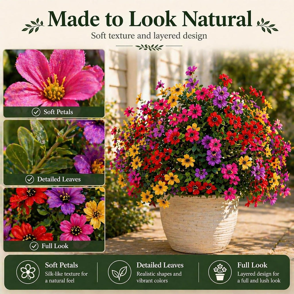Lethargic Artificial Flowers for Outdoors with Ground Stakes 1 Pack, Lifelike Faux Flowers No Maintenance Faux Plants for for Porch, Garden, Planters, Patio, Cemetery Decoration (Mixed, 1Pc 48 Stems)