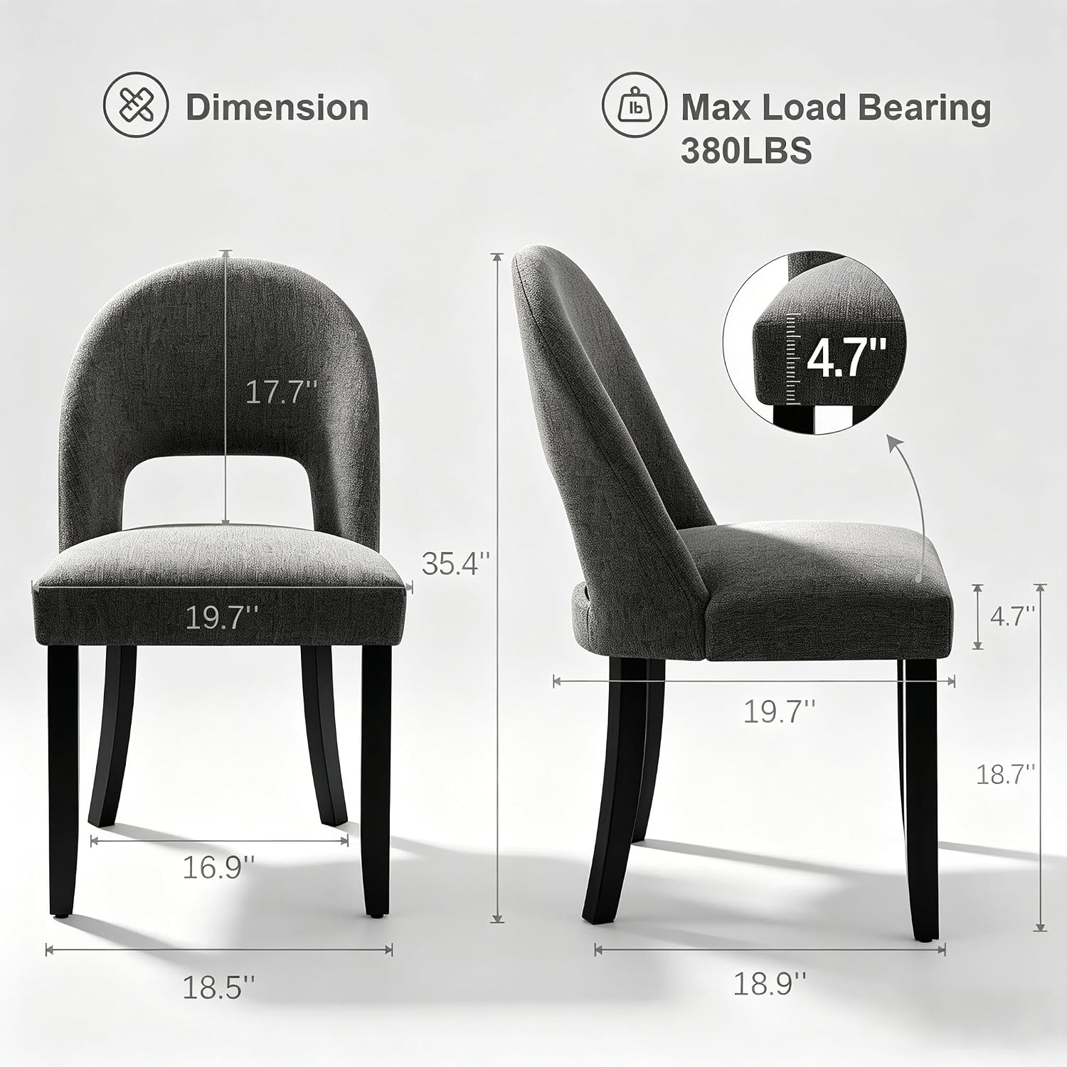 Dining Chairs Set of 4, Modern Farmhouse Upholstered Kitchen Chairs, Wooden Dining Room Chairs with Grey Linen Fabric