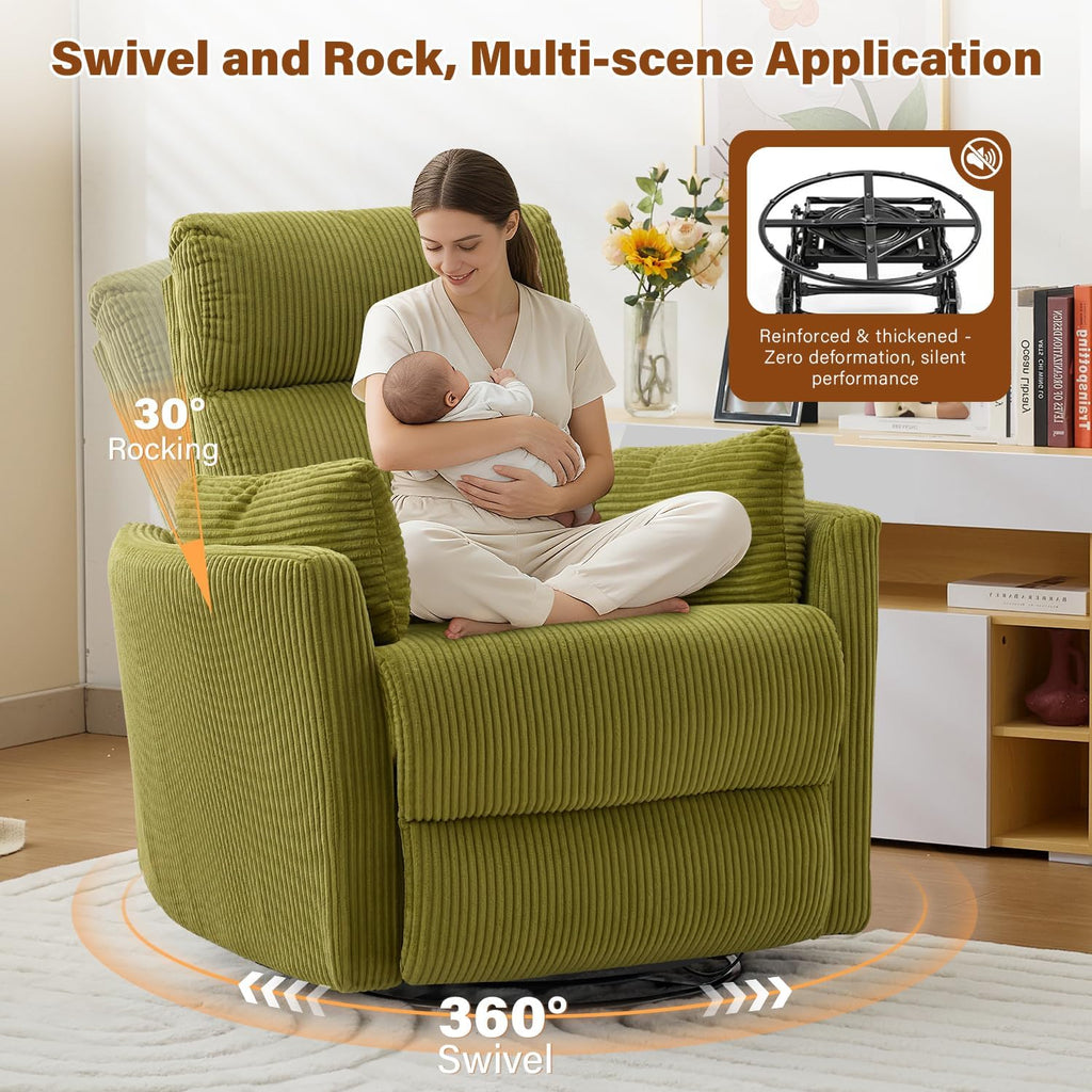 BOSMILLER 360° Swivel Recliner Chair,Nursing Rocking Chair with 2 Pillows for Adutlts,Comfy Rocker Recliners with High Back for Nursery,Living Room,Bedroom