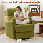 BOSMILLER 360° Swivel Recliner Chair,Nursing Rocking Chair with 2 Pillows for Adutlts,Comfy Rocker Recliners with High Back for Nursery,Living Room,Bedroom