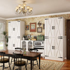 Unikito 71" Tall Kitchen Pantry Cabinet with Farmhouse Barn Doors and Storage Drawer, 8 Adjustable Shelves, Freestanding Cupboard for Dining Room, Living Room, Utility Room, White, 2 Pack